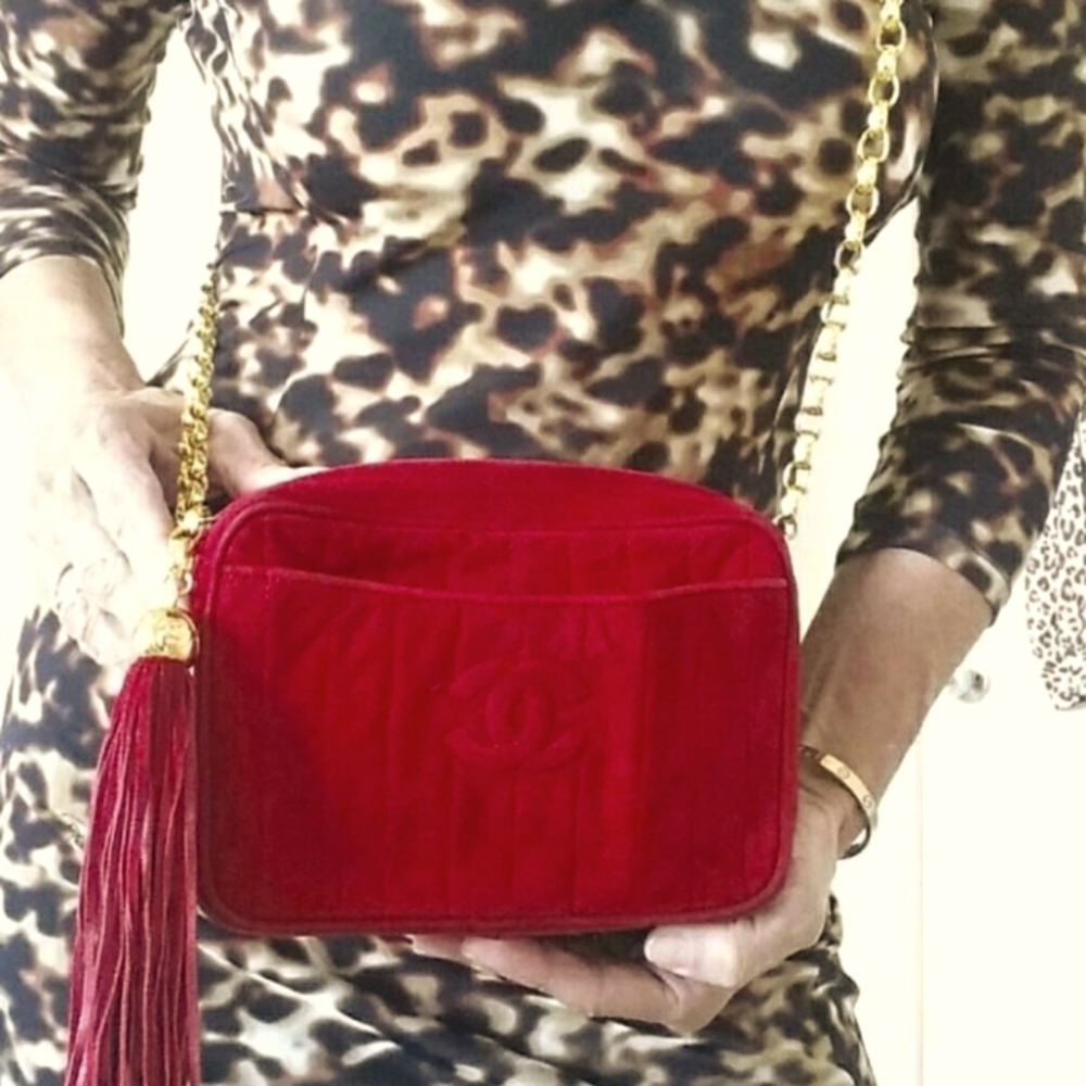 Chanel Vintage Red Vertical Quilt  Camera Bag